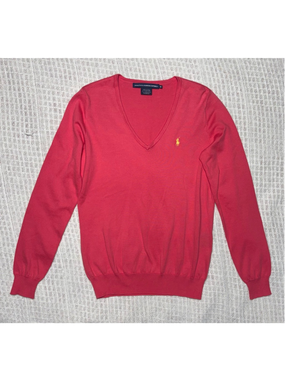 Ralph Lauren Sport Woman's Y2K Era Preppy Pink V-Neck Pony Logo Sweater Size M - Picture 2 of 6